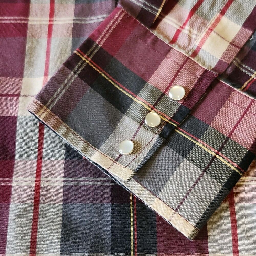 90s Ely Cattleman Tall Man Western Plaid Pearl Snap Long Sleeve Shirt 2XLT - Picture 5 of 9
